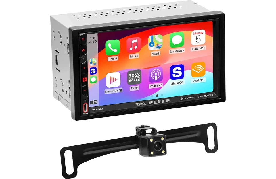 BOSS Double DIN 7″ Receiver Apple Carplay/Android Auto SiriusXM Camera BE7ACP.XC