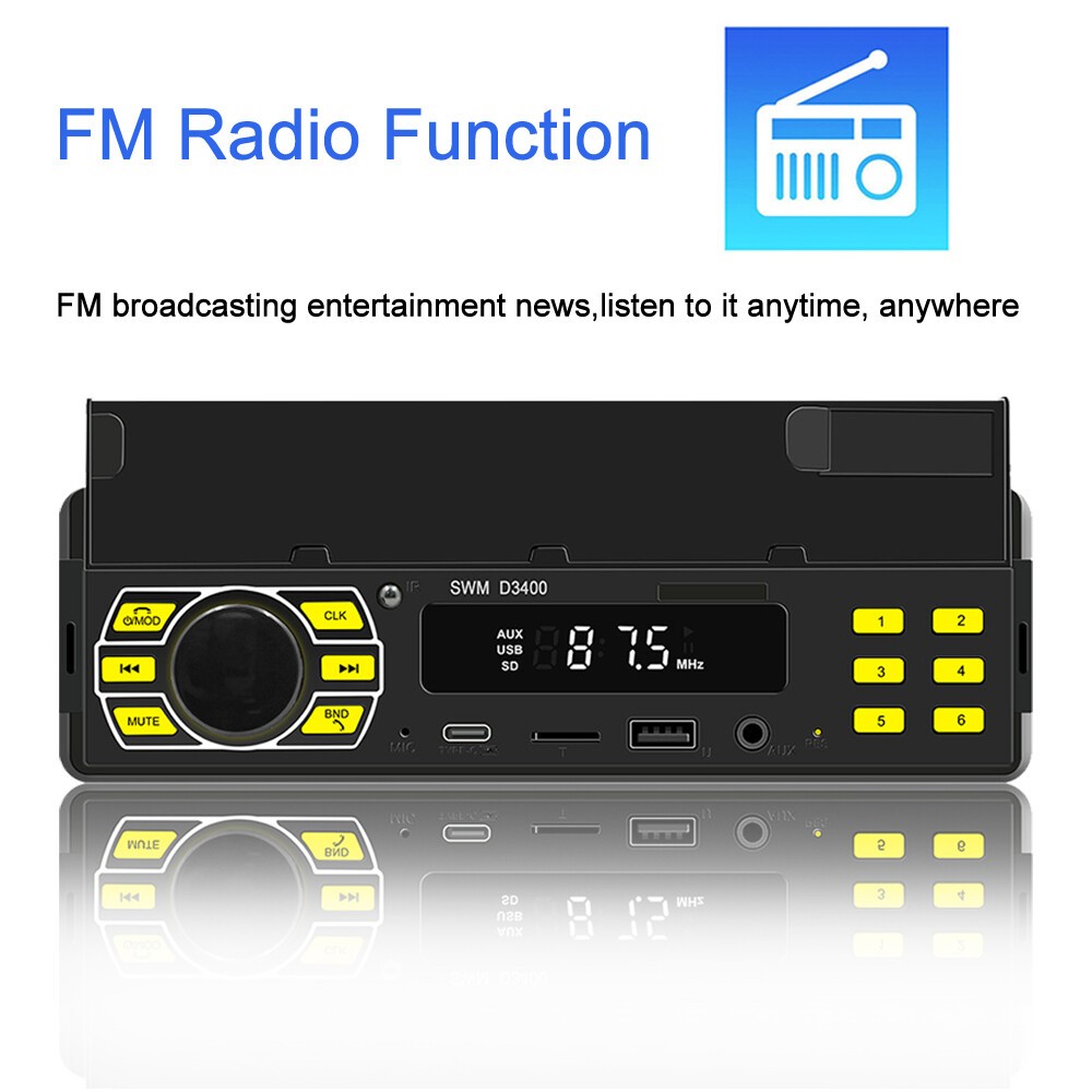 Voice Control Bluetooth TYPE-C USB FM TF MP3 Player Single 1DIN Car Stereo Radio