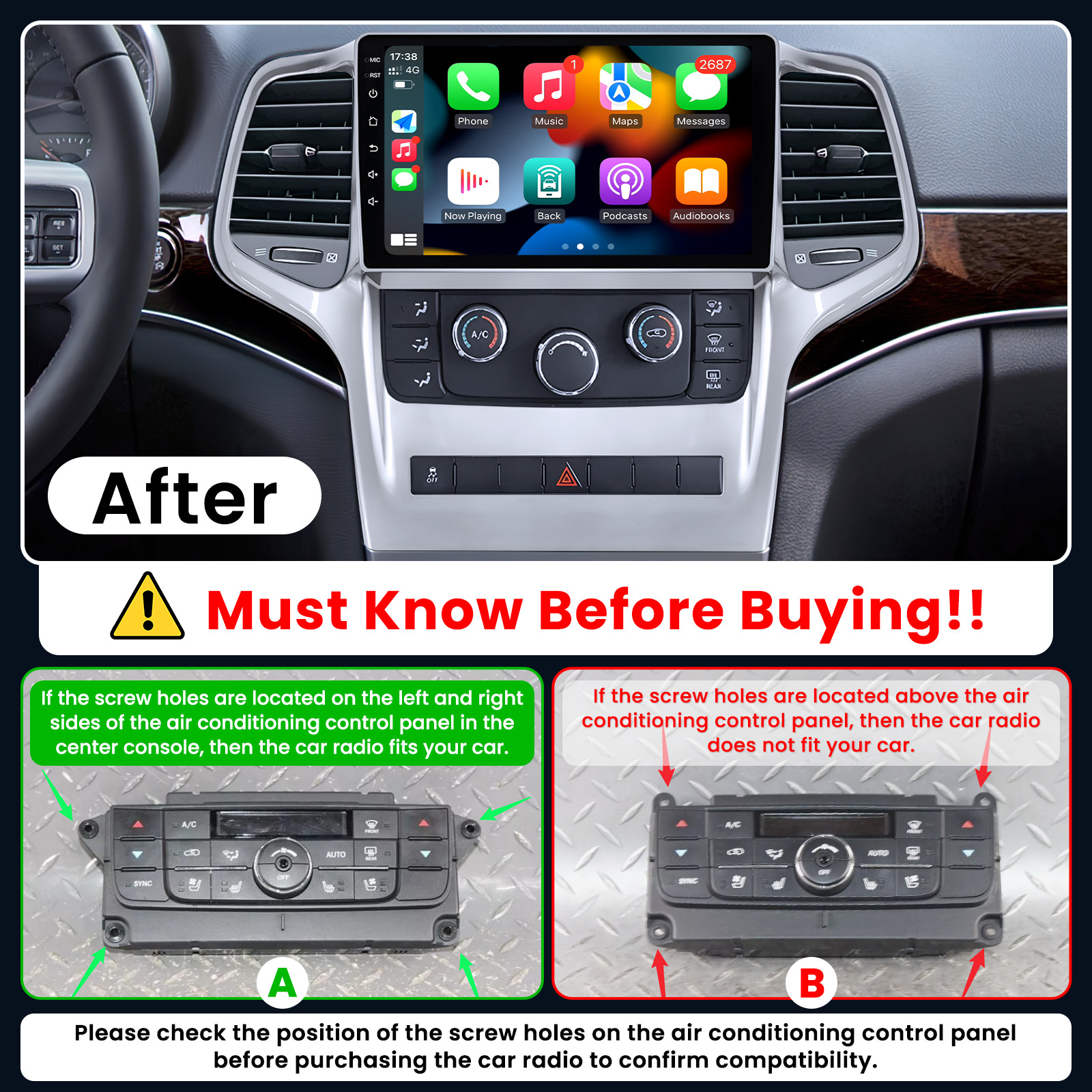 For 2011-2013 Jeep Grand Cherokee Android Carplay Car Stereo Radio GPS Player