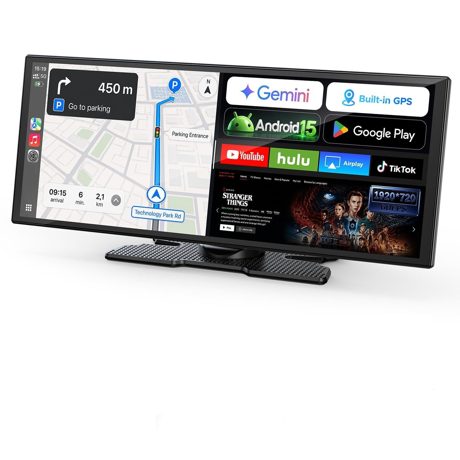 11″ Wireless CarPlay Android Auto GPS Car Stereo Screen 1080P DVR