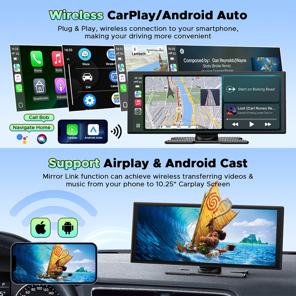 Dash Cam 2.5K+1080P 10.25″ Touch Screen GPS Car Stereo Apple/Android Carplay