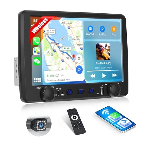 Single Din Car Stereo with Wireless Carplay&Android 9 Inch with Carplay&Button