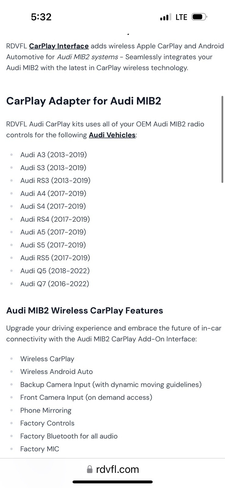 Fit For Audi A3 A4 A5 A6 A7 Q3 Q5 Q7 Wireless CarPlay Android Auto Retrofit Kit
