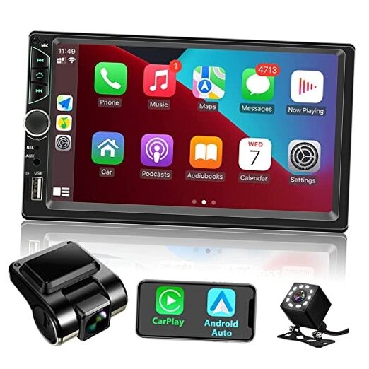 Double Din Car Stereo with Dash Cam,Compatible with Apple Carplay,Android
