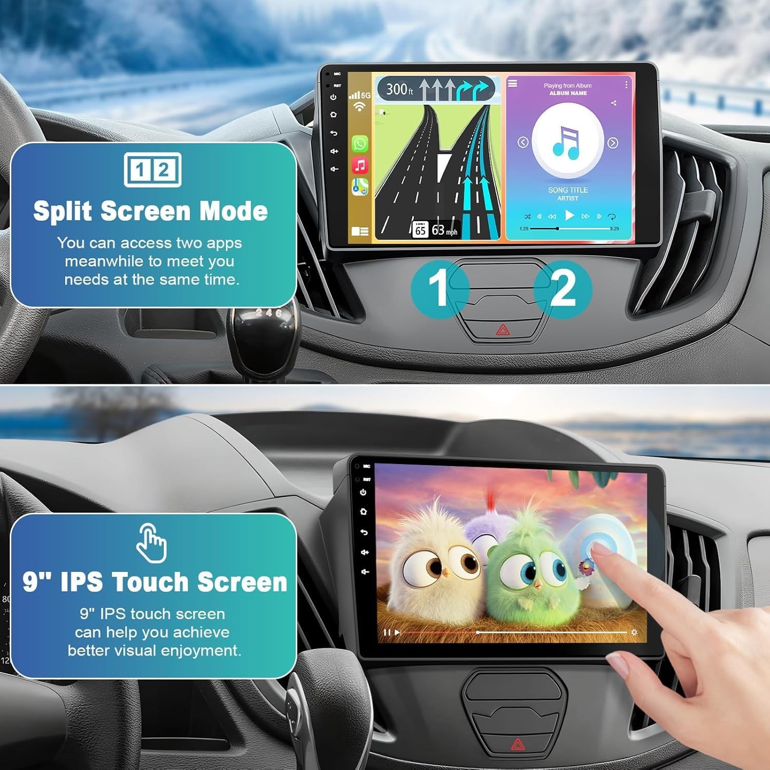 4+64G Android 13 Car Radio for Ford 2013-2019 Transit, 9 Inch IPS Touch Screen