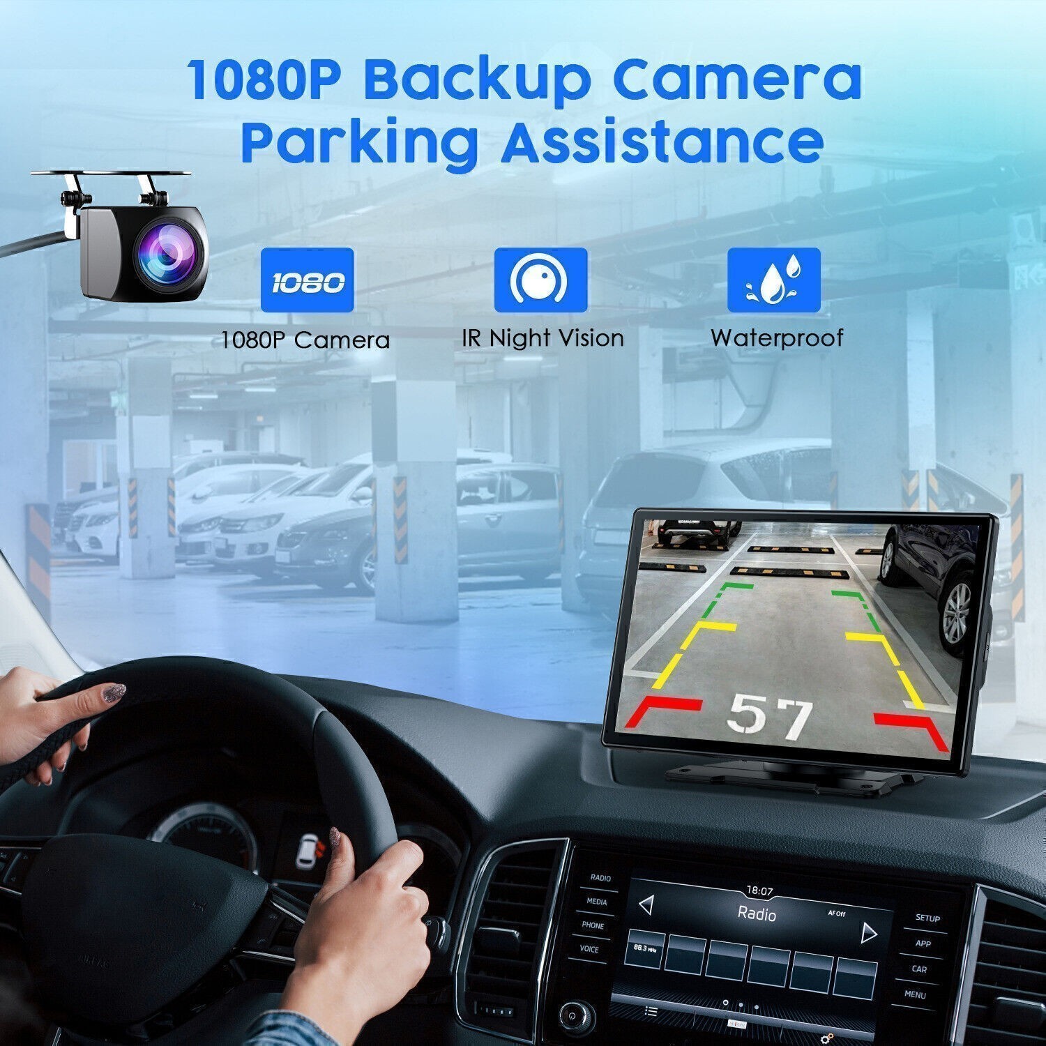 9″ HD Touch Screen Wireless Apple Carplay Android Auto Car Stereo w/1080P Camera
