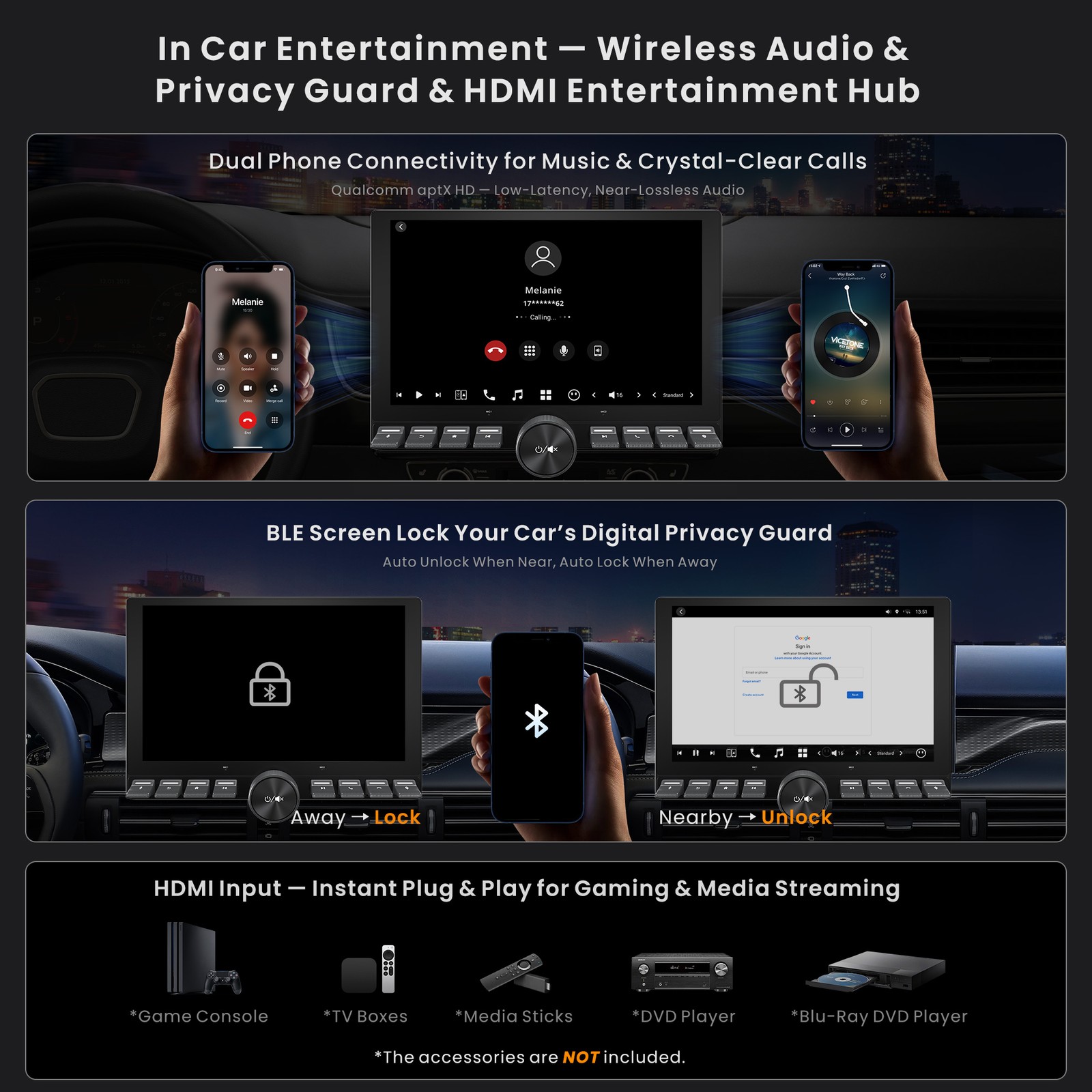 X10 10.1 inch Knob 1 & DIN Car Stereo Passenger Entertainment Screen, AI Vision