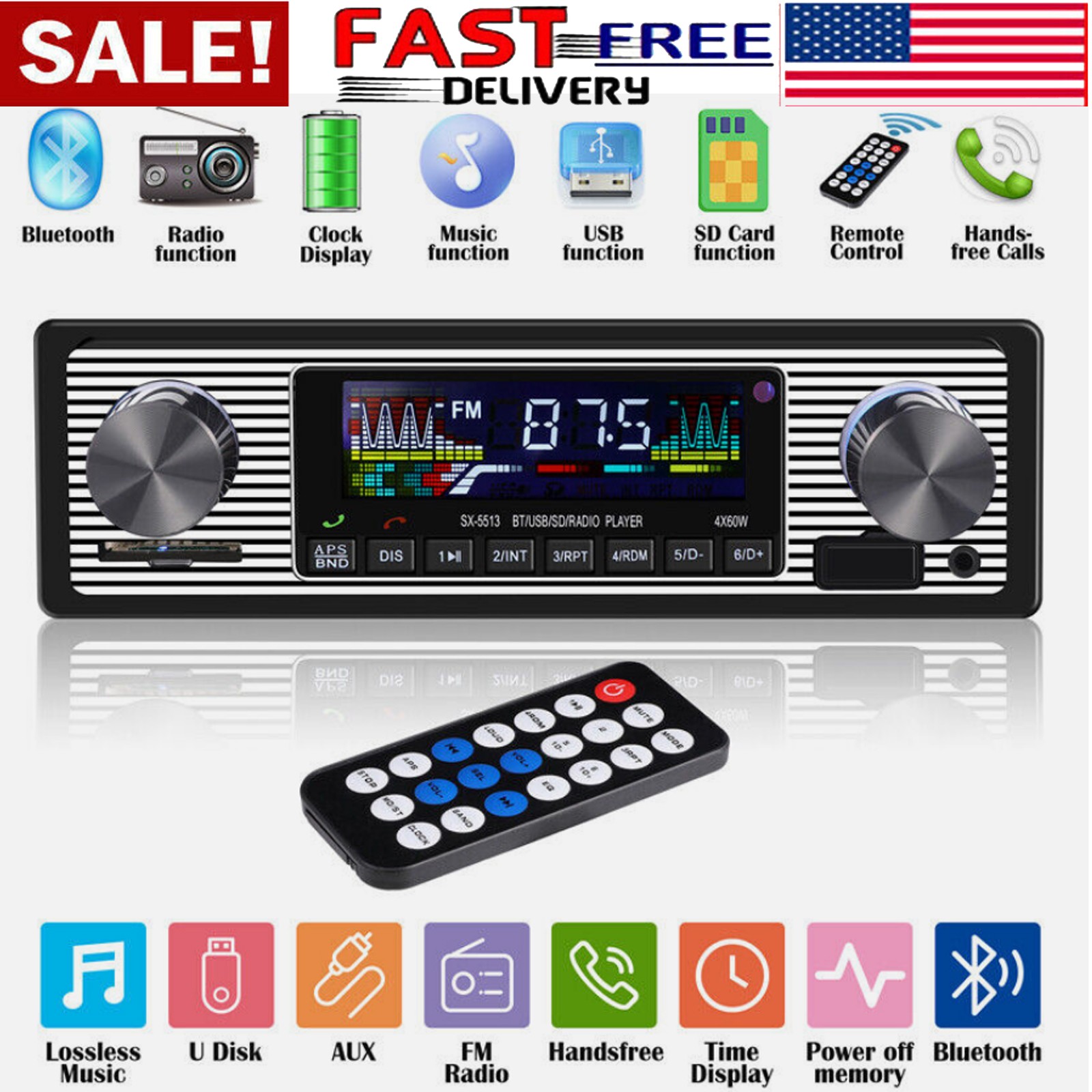 Bluetooth Vintage Car FM Radio MP3 Player USB Classic Stereo Audio Receiver AUX