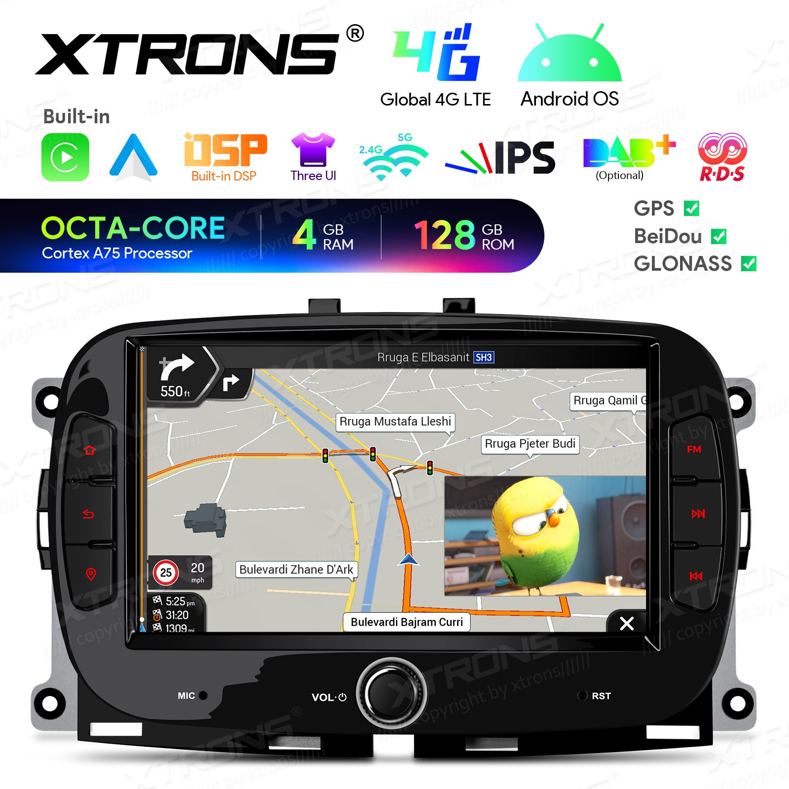 CarPlay For Fiat 500 Android 13 8-Core Car Stereo Radio RDS GPS 4G LTE WiFi 64GB