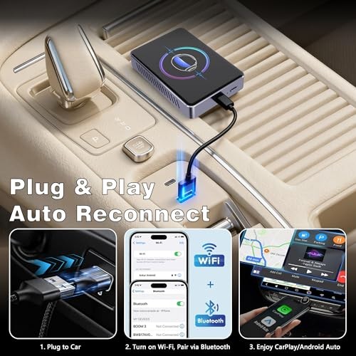 & Android Auto Adapter, Screen Mirroring & HDMI Output 4-in-1 Wireless CarPlay