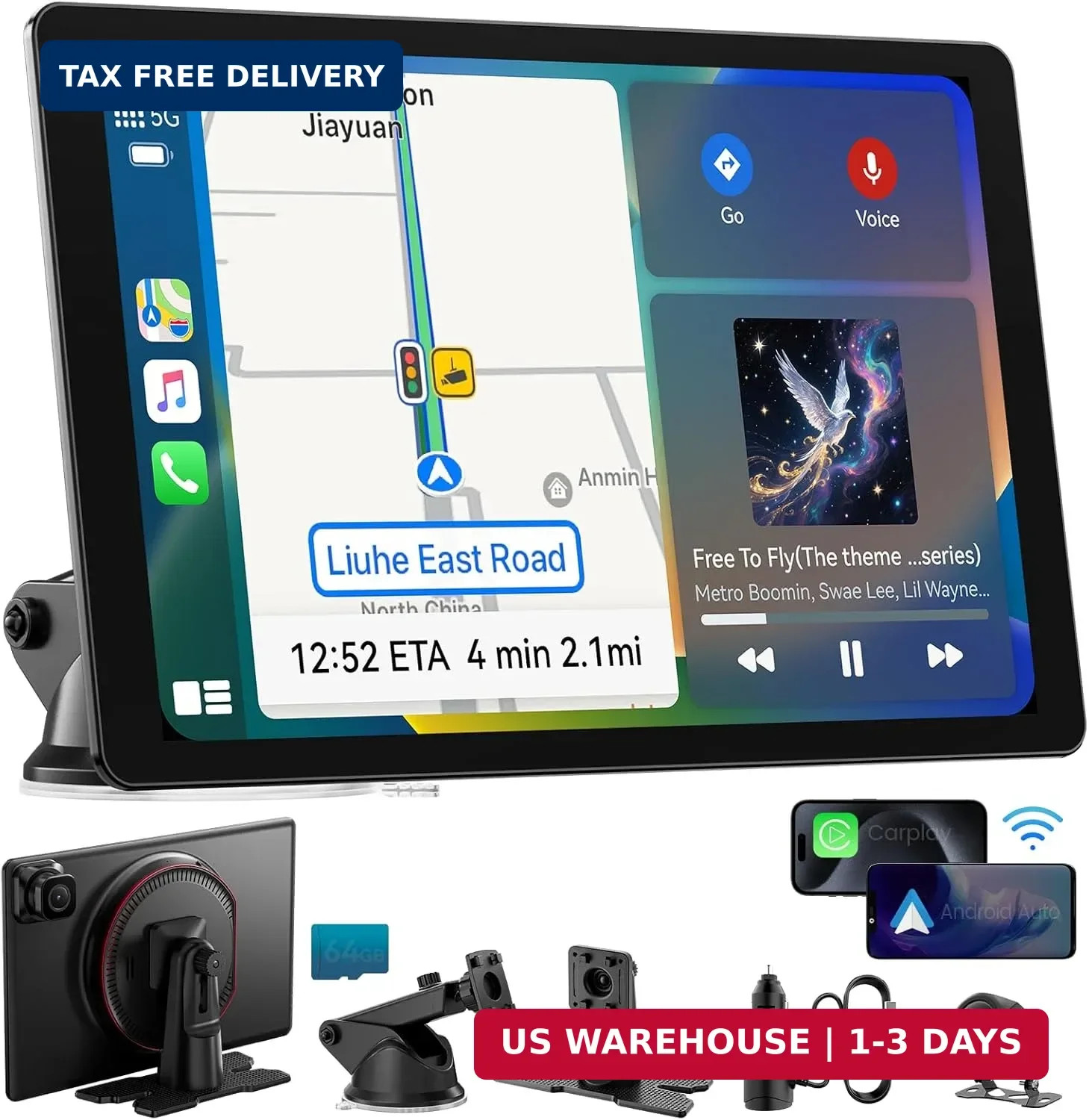 11″ Extra Large Wireless Apple CarPlay Screen for Car – Ultra-Slim 0.16 Inch Tou