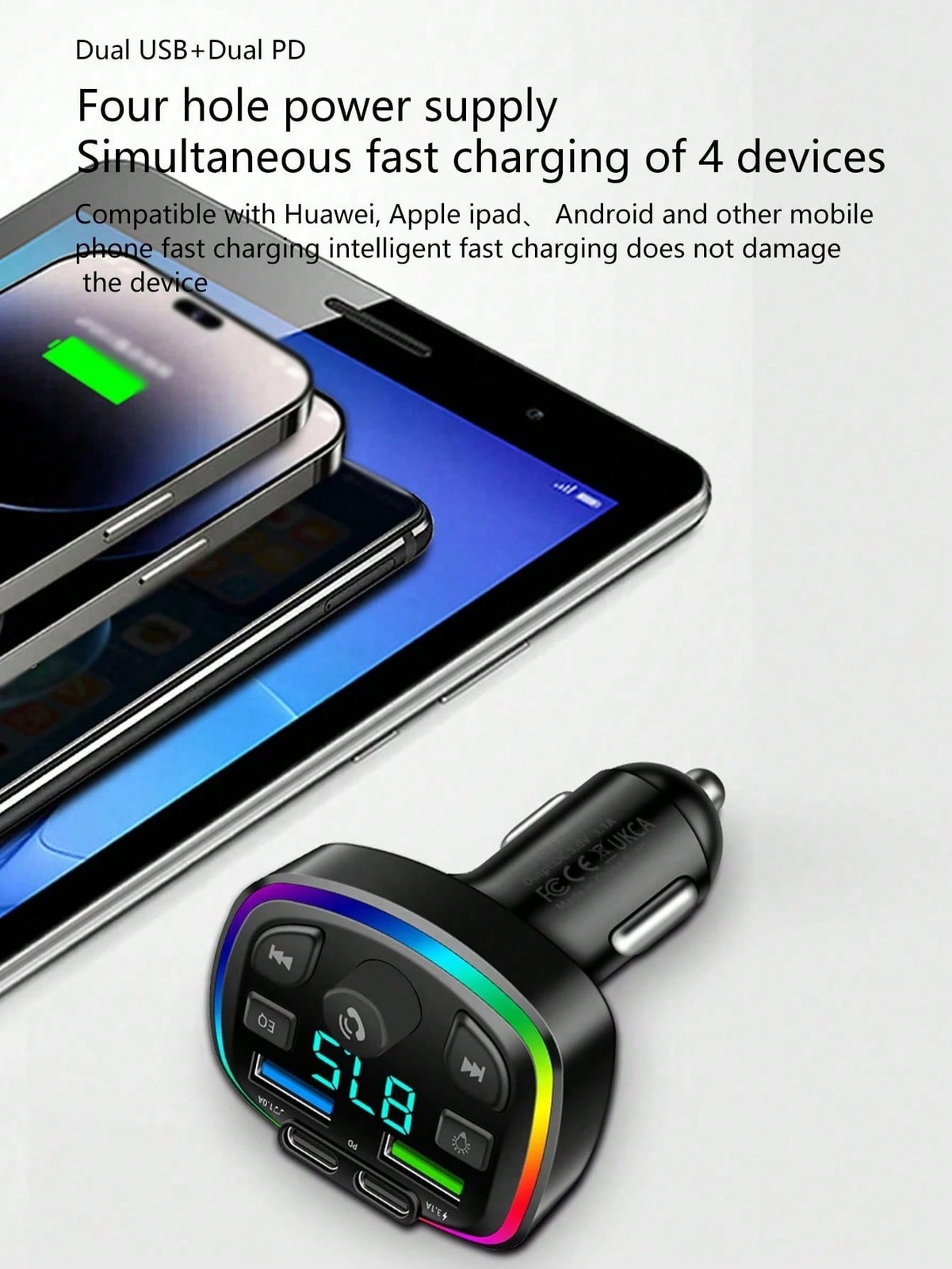 Bluetooth 5.0 FM Transmitter Car MP3 Player QC3.0 Dual USB Fast Charging Audio