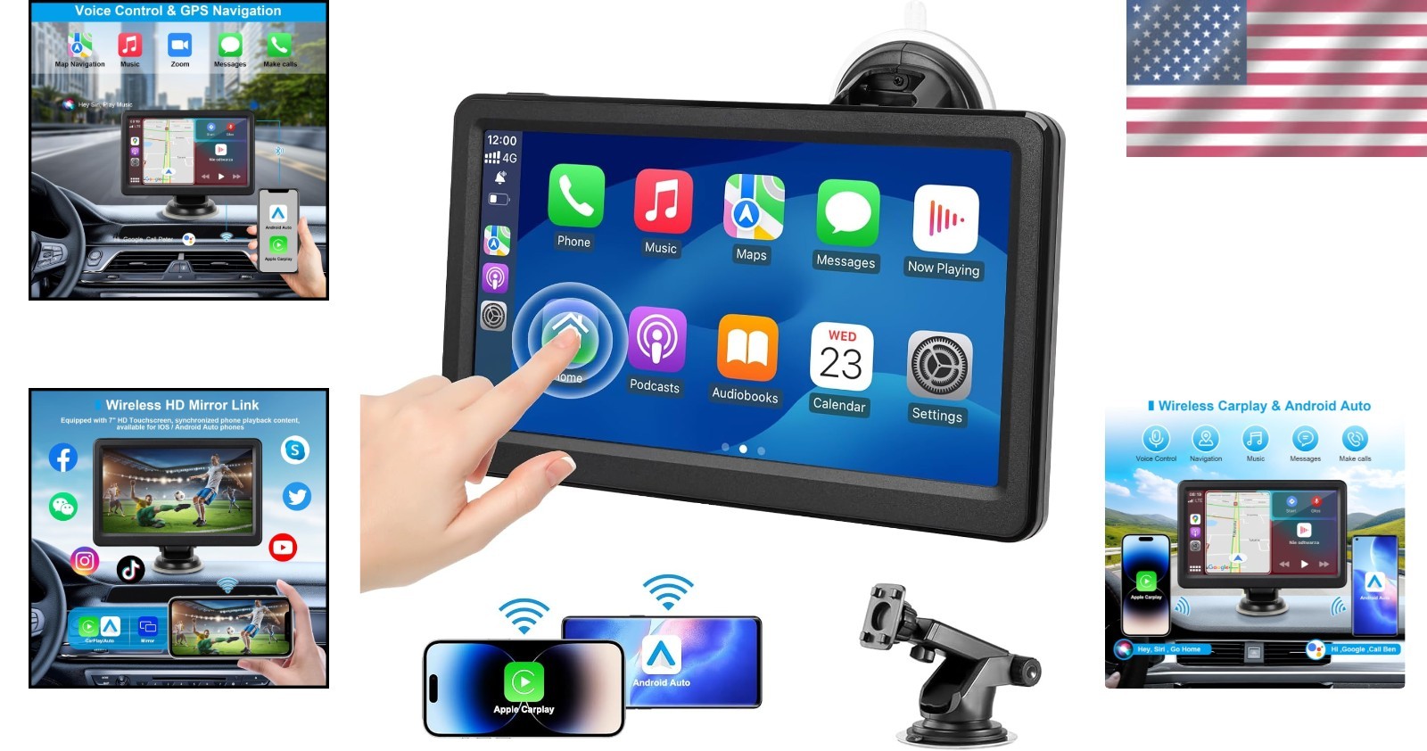 7-Inch Touchscreen Carplay Screen with AUX & FM for Advanced Playback