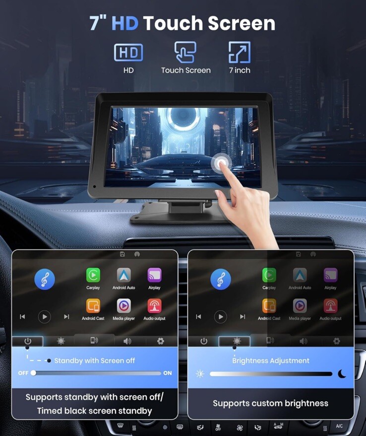 Podofo Wireless CarPlay Screen for Car, 7” HD IPS Touchscreen Portable Car…