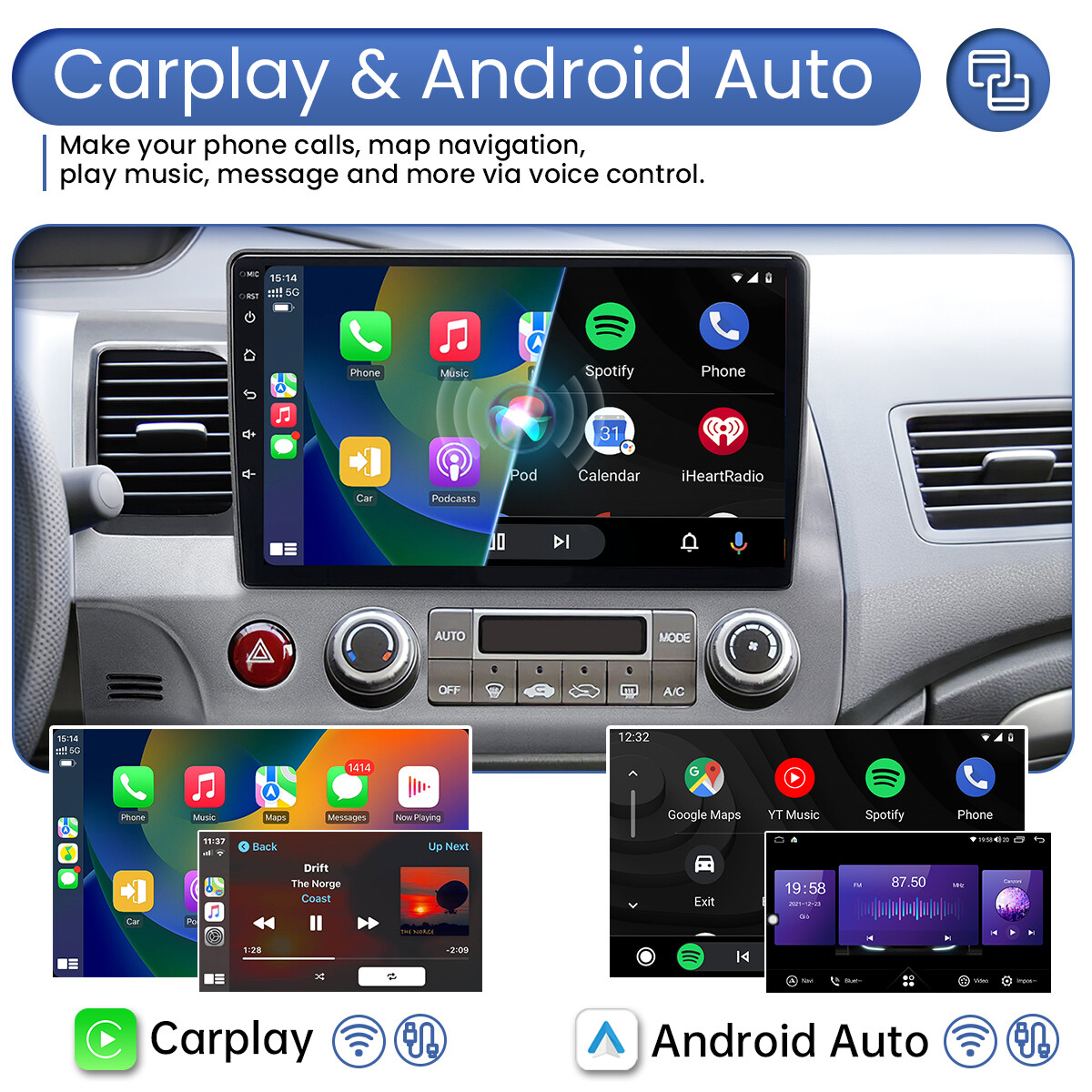 Car Stereo Radio GPS WiFi Android 12.0 Apple CarPlay For Honda Civic 2006-2011