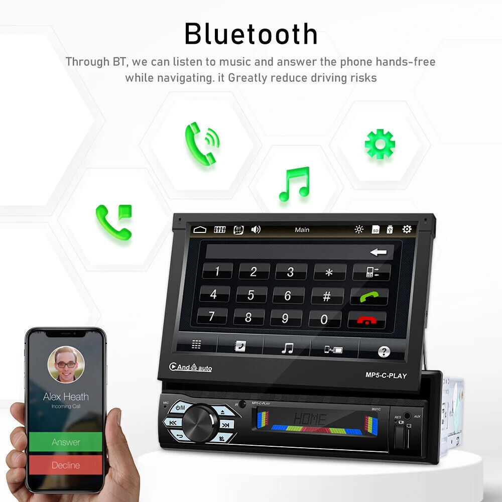 1 DIN 7″ Carplay Car Radio Stereo Flip Out Player Touch Screen Bluetooth GPS+cam