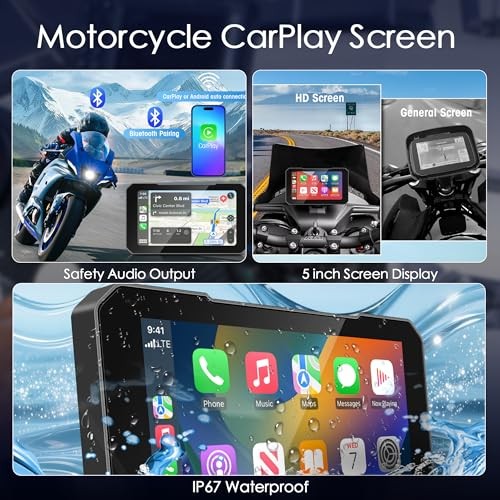 Motorcycle CarPlay Screen with Wireless CarPlay Android Auto, 5 Inch
