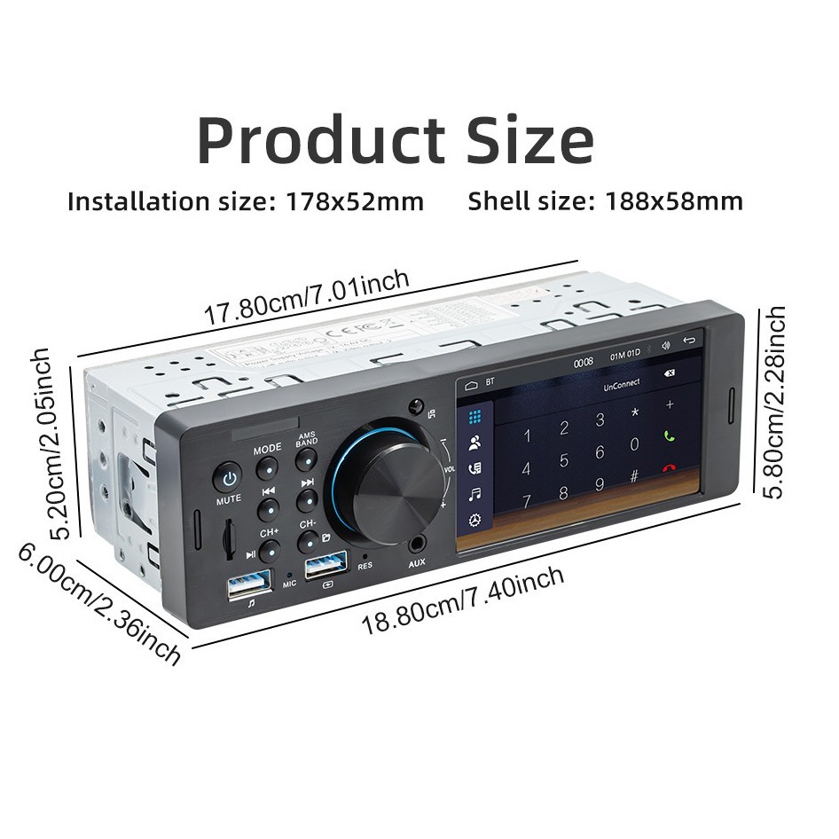 1DIN 4″ Car MP5 Player Wireless CarPlay Android Auto Steering Wheel Control AUX