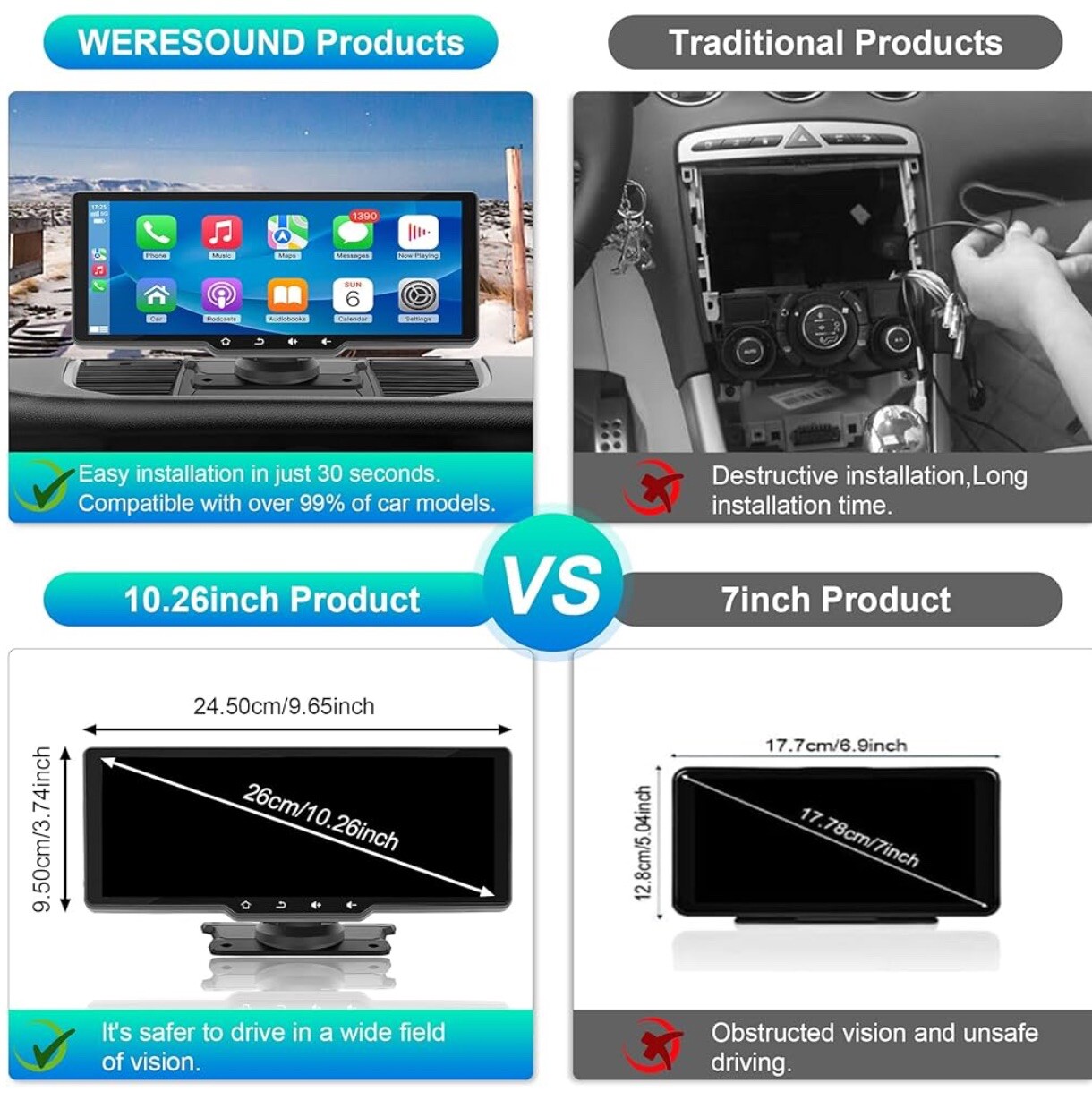 Wireless Portable Carplay Screen for Car, 10.26″ HD IPS Apple Carplay and And…