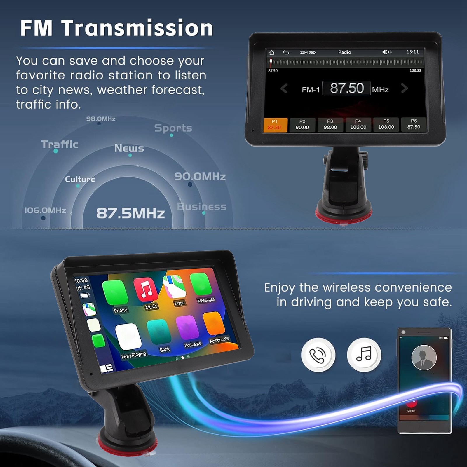 Car Stereo 7 Inch HD Touch Screen Portable Car Stereo For Mirror Link With RAGA