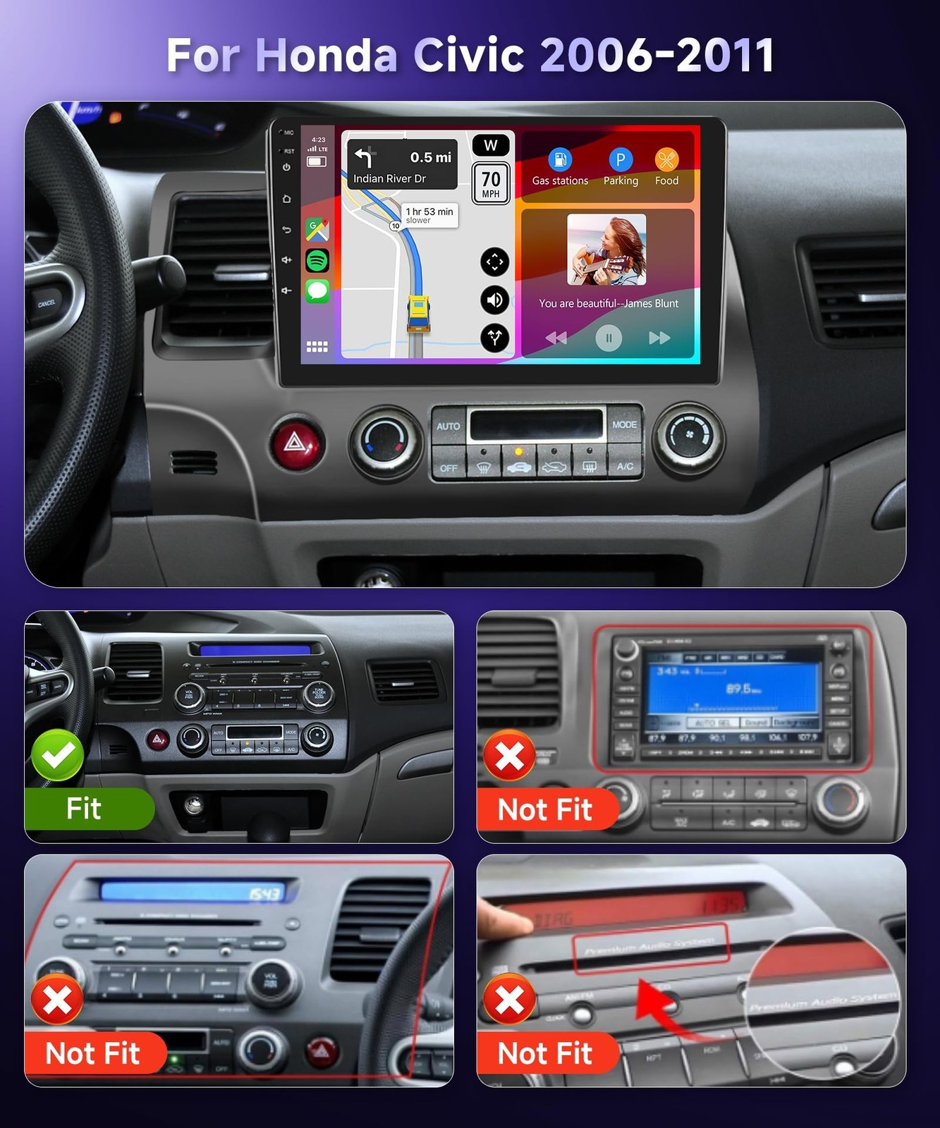 Podofo Radio for Honda Civic 2006 2007 2008 2009 2010 2011 Car Stereo with Wi…