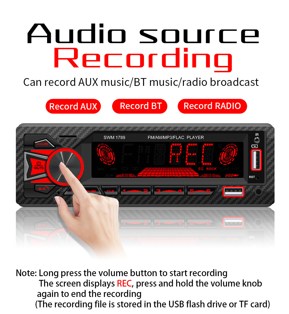 Single DIN Car Radio Audio Bluetooth Stereo MP3 Player FM Receiver USB AUX TF