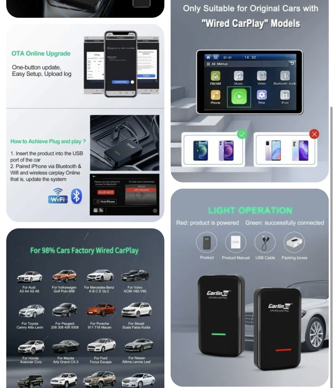 CarlinKit CPC200-U2W-Plus 3.0 Wireless CarPlay Adapter USB for Factory Wired