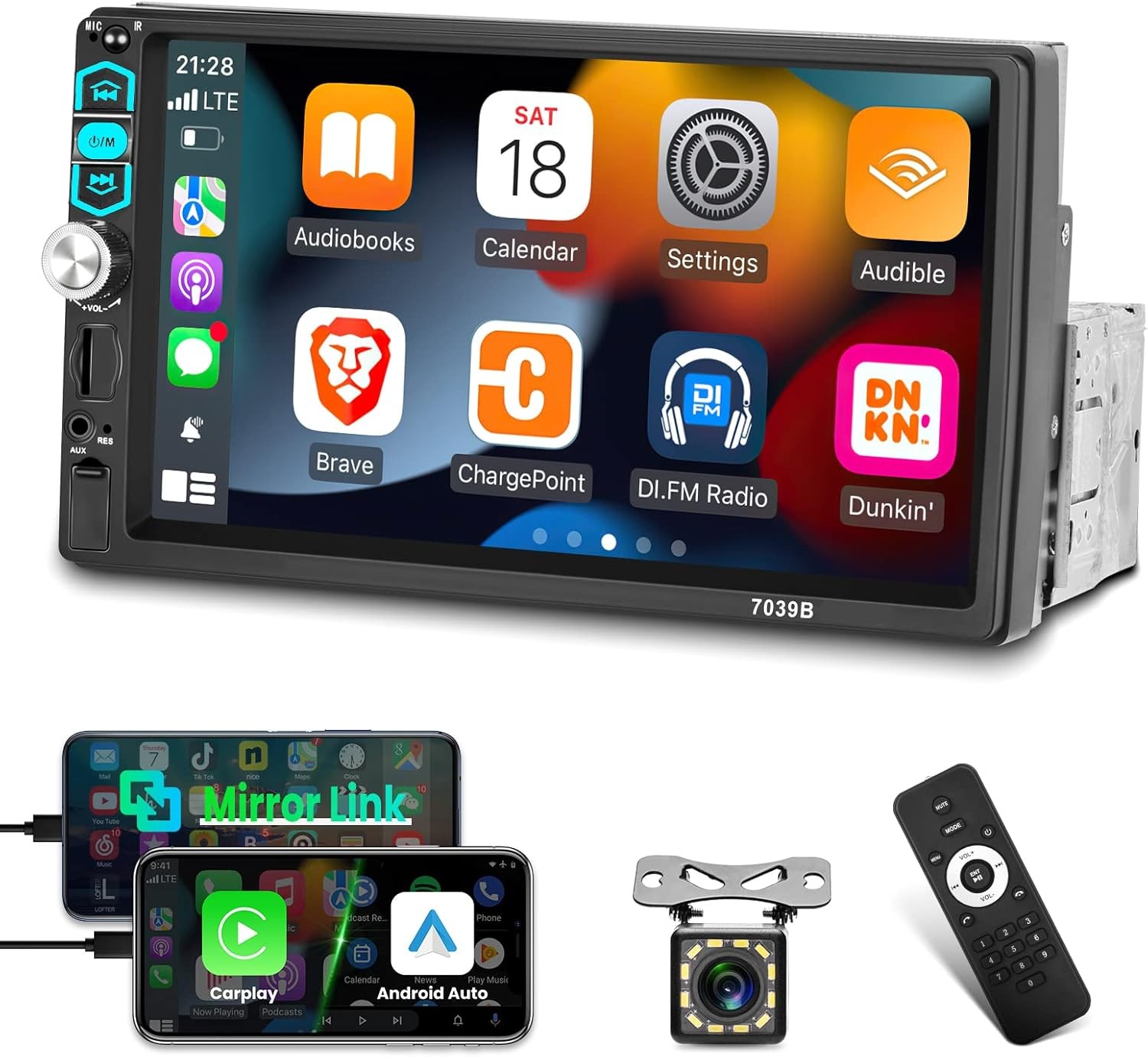 1 Din Radio Estereo De Pantalla Para Coche Carro Tactil Carplay Android IOS +Cam