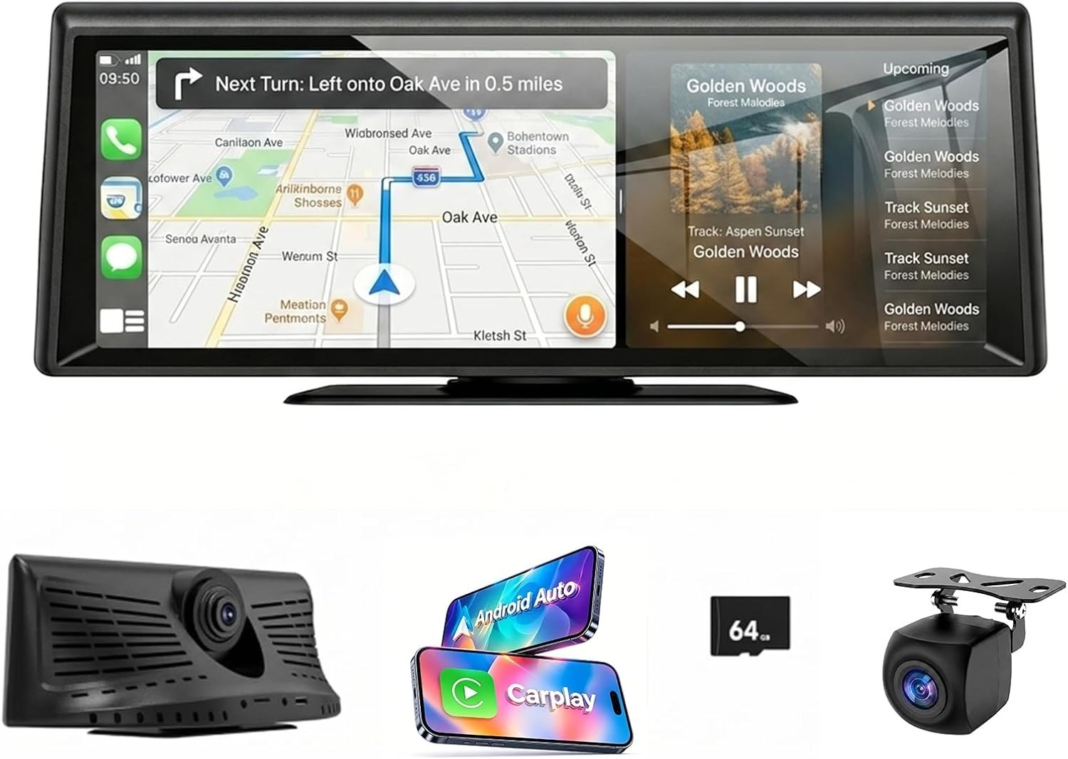 Wireless 8.1” CarPlay Screen with Voice Control & Backup Camera Features