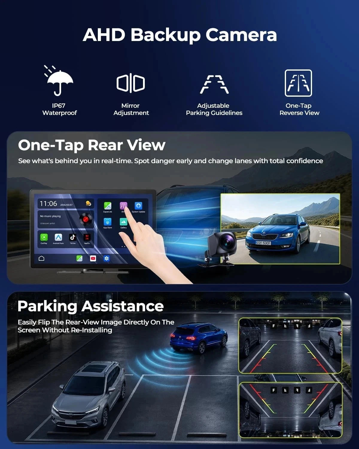 Wireless CarPlay Screen 9″ 11″ Touchscreen w/ Netflix YouTube TikTok+Rear Camera