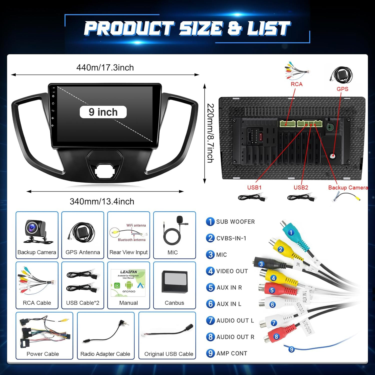 Car Radio for Ford Transit 2013-2019 Stereo with Wireless Carplay Android Auto,