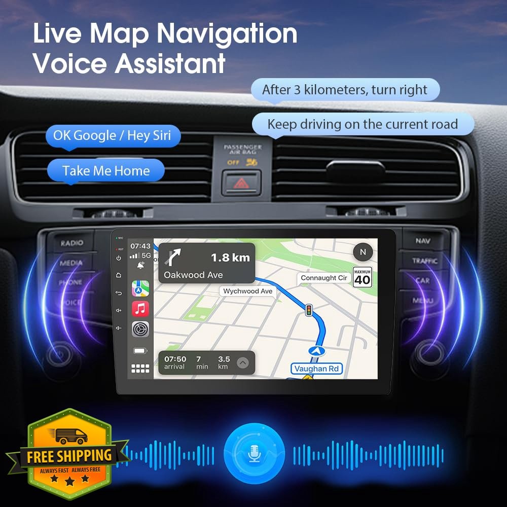 Haudio 9″ Double Din CarPlay Screen RAM 2GB ROM 64GB