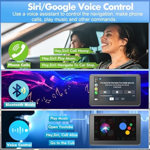 Wireless CarPlay Screen for Car, 7″ HD Portable Stereo Touchscreen with CAS02