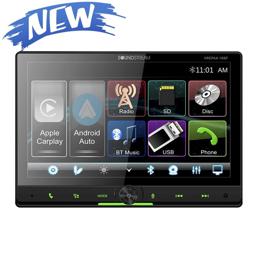 Soundstream 10.6″ 2 DIN DVD Player Apple Carplay Android Auto Stereo VRCPAA-106F