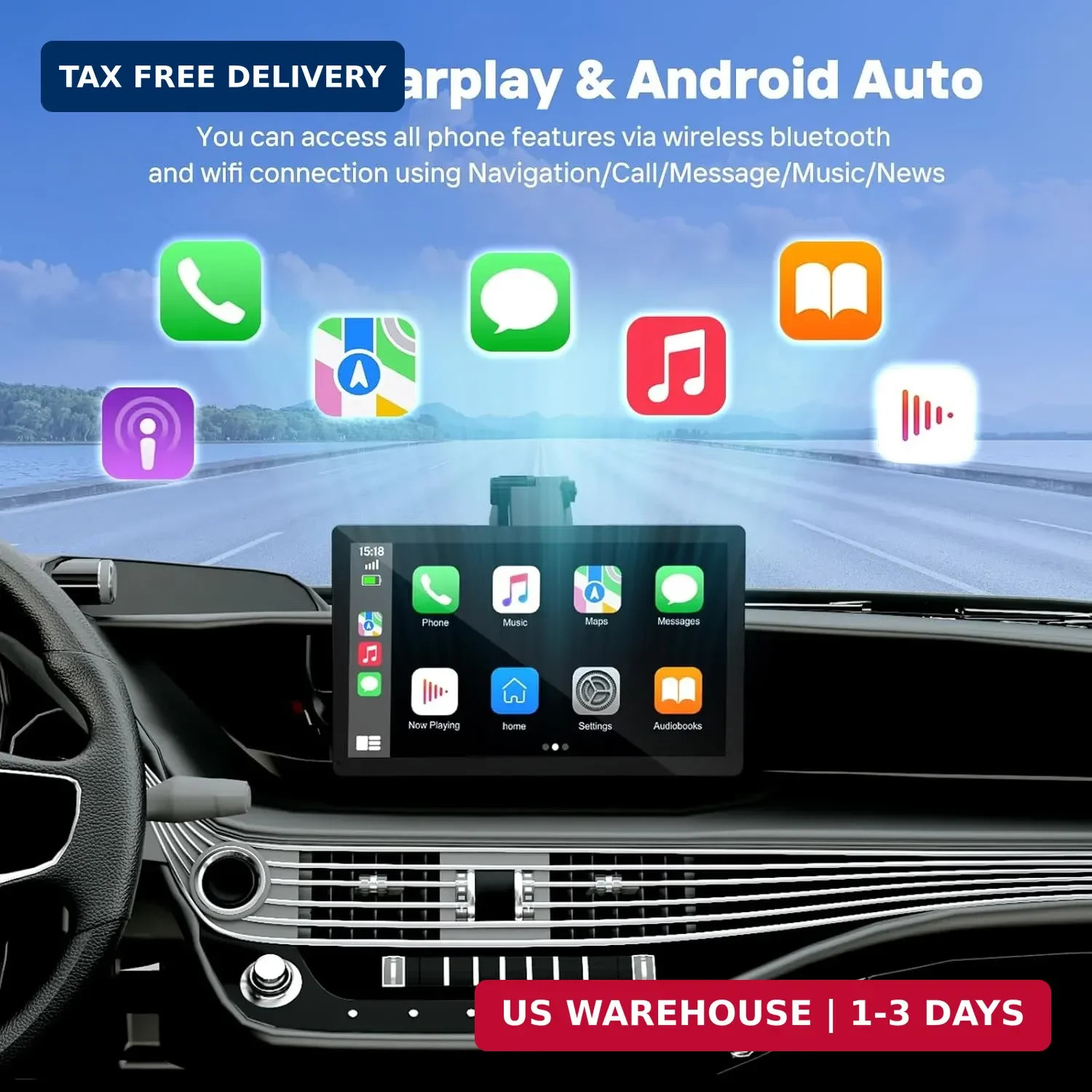 HAUXIY 9″ Wireless Apple Carplay Screen for Car, Portable Touchscreen Apple Carp