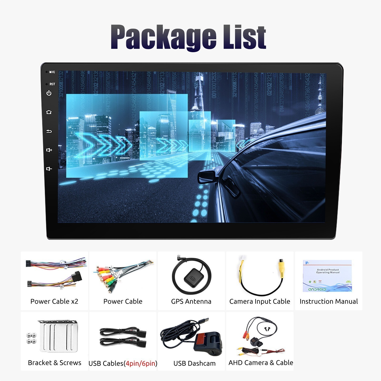 2 DIN Car Stereo Android 14 9 Inch IPS Touchscreen w/ DVR+AHD GPS NAV BT Carplay