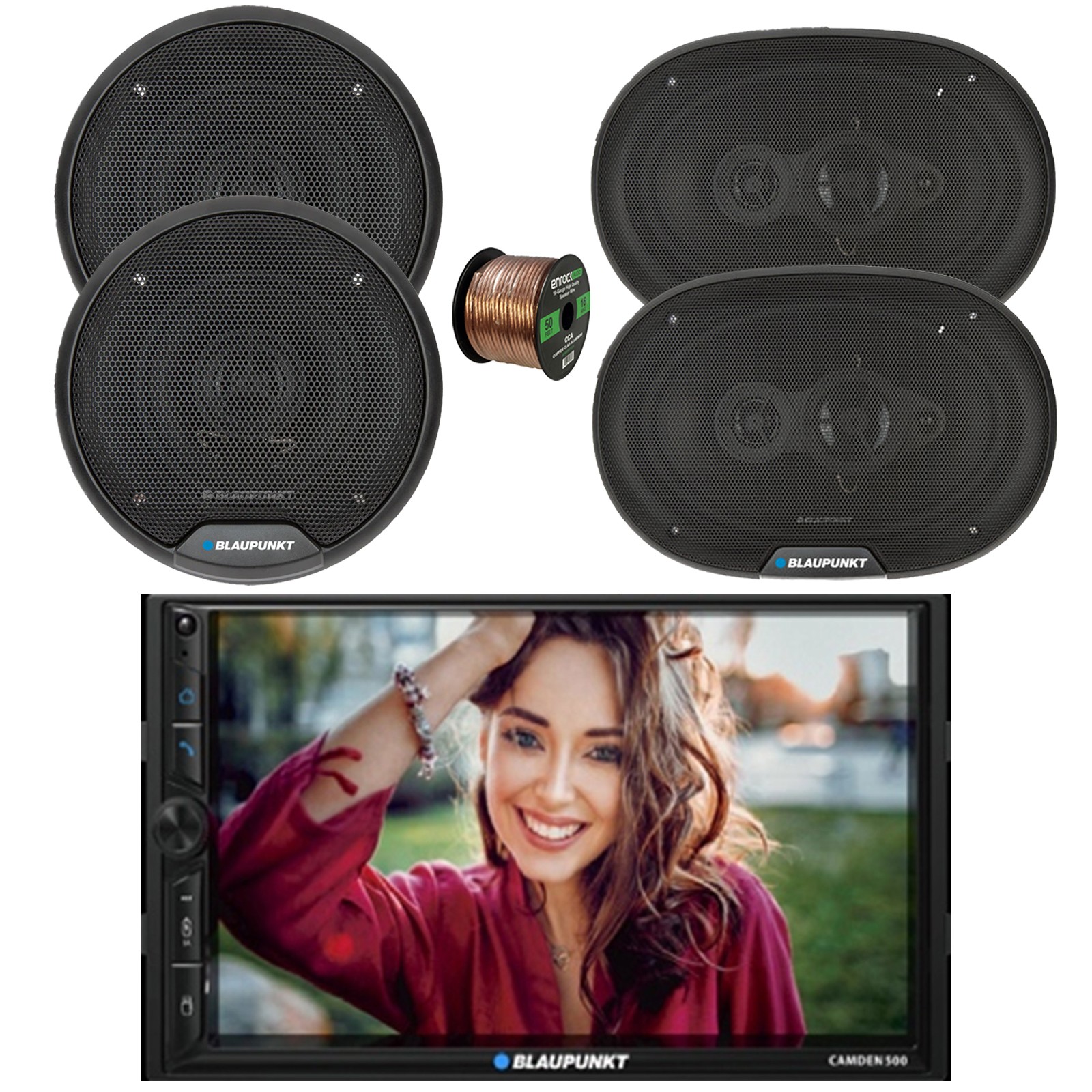 Blaupunkt 7″ Touchscreen BT Stereo Receiver, 2x 6″ + 2x 6×9″ Speakers w/Wire