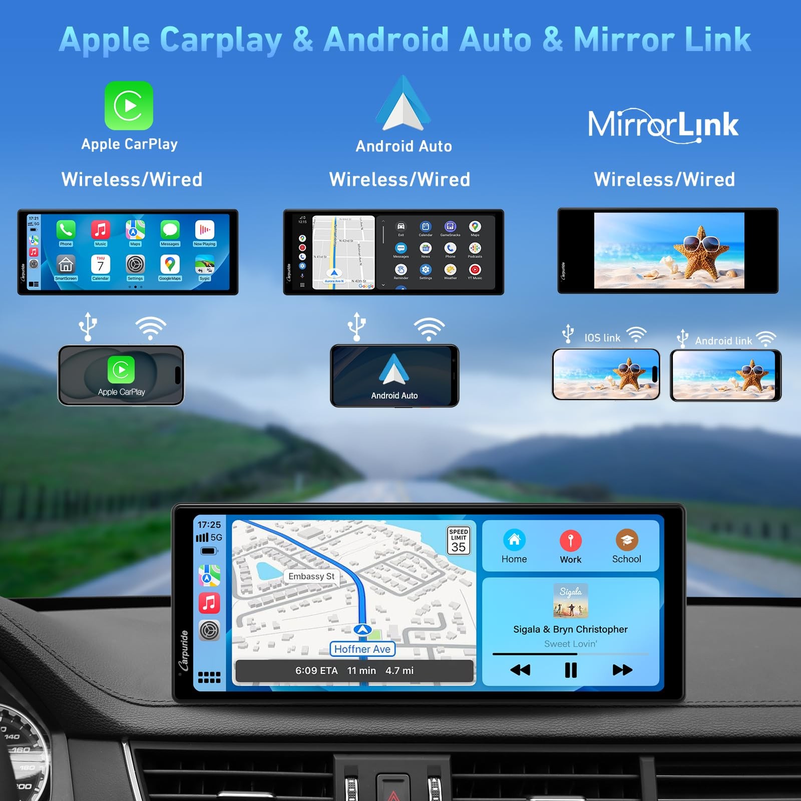 9.26 Inch Carplay Screen for Car, Compatible with Wireless/Wired Apple CarPla…