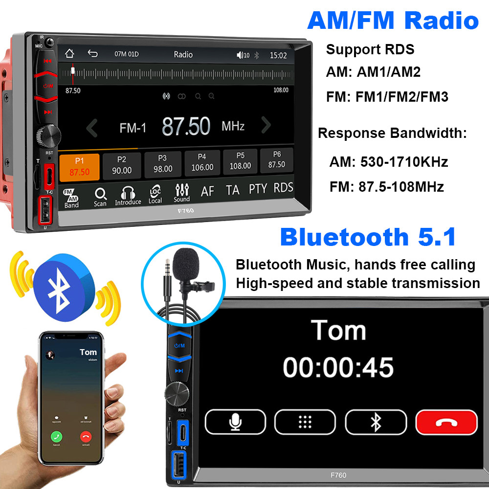 7″ Wireless Car Radio FM Double 2DIN Apple CarPlay Stereo Touch Screen Bluetooth