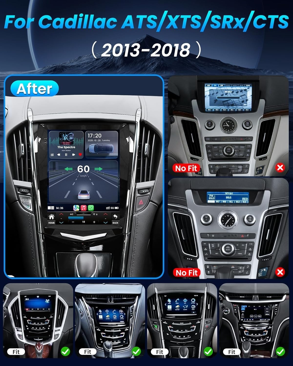 Car Radio Stereo Carplay For Cadillac ATS/XTS/SRX/CTS Quad Core Player