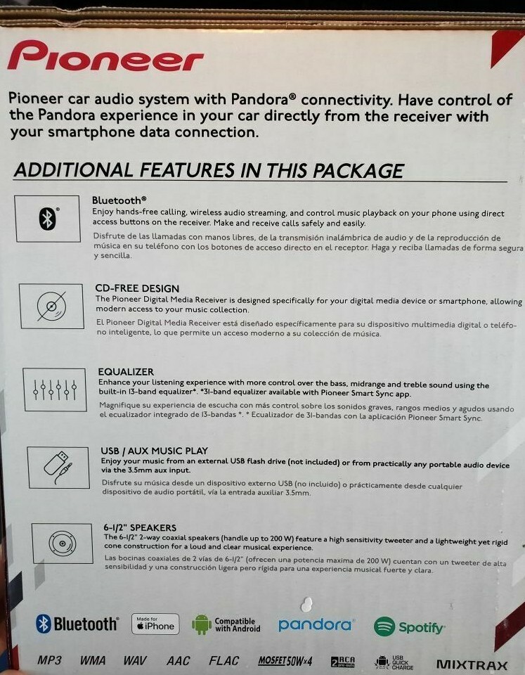 Pioneer MVH-S3166BT Bluetooth Media iPhone Android Pandora USB Aux & 4 Speakers
