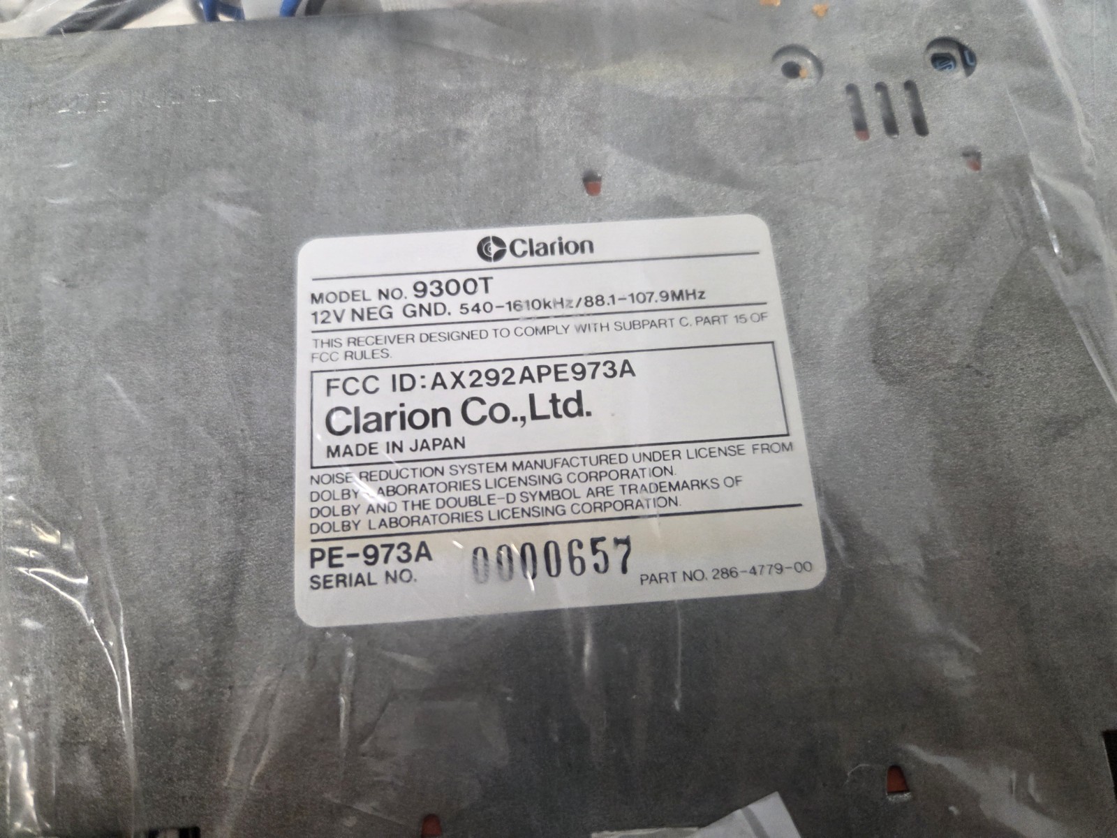 Vintage NOS Clarion 9300T AM/FM Stereo Cassette Tuner Shaft Mount Old School