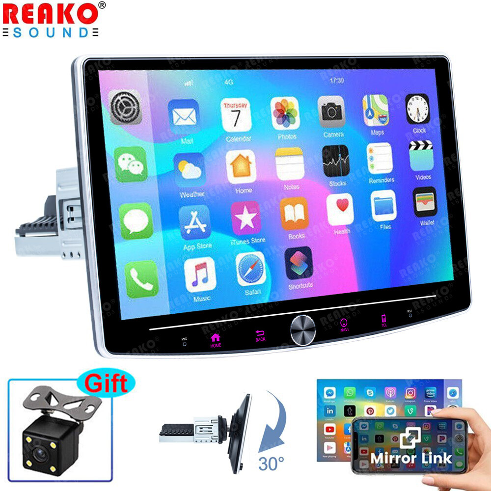 Single 1Din 10″ Adjustable Screen Android 12 Car Stereo GPS Radio BT Player +Cam