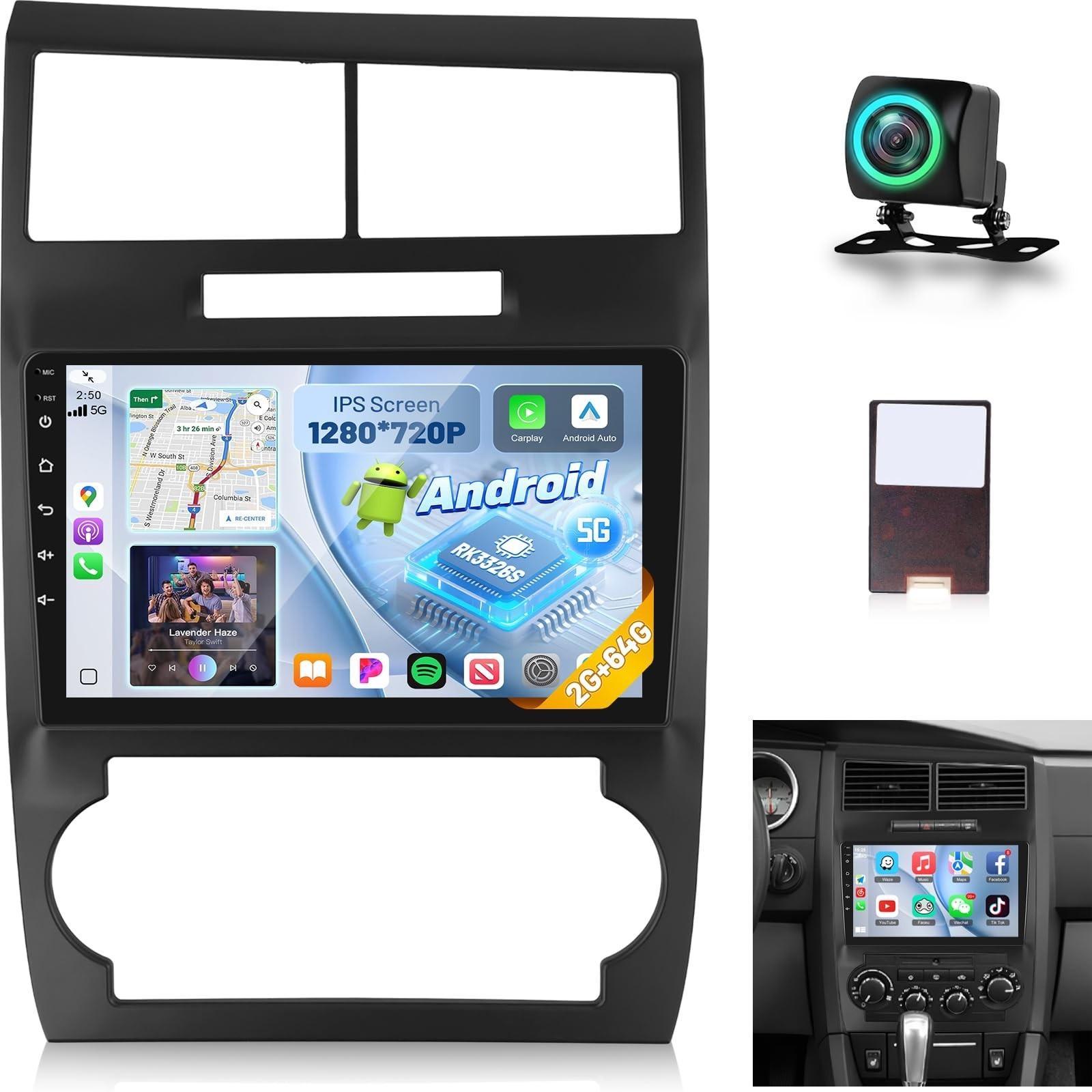 9″ IPS 1280×720 Android Radio for Dodge Charger/Magnum 2005-2007, 2G+64G Char…