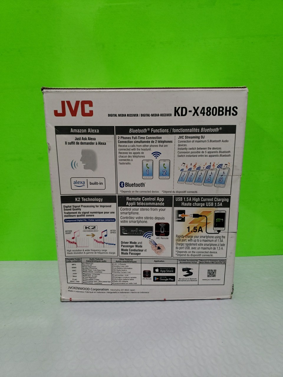 JVC KD-X480BHS Digital Media Receiver Bluetooth, USB HD Radio, SiriusXM Open Box