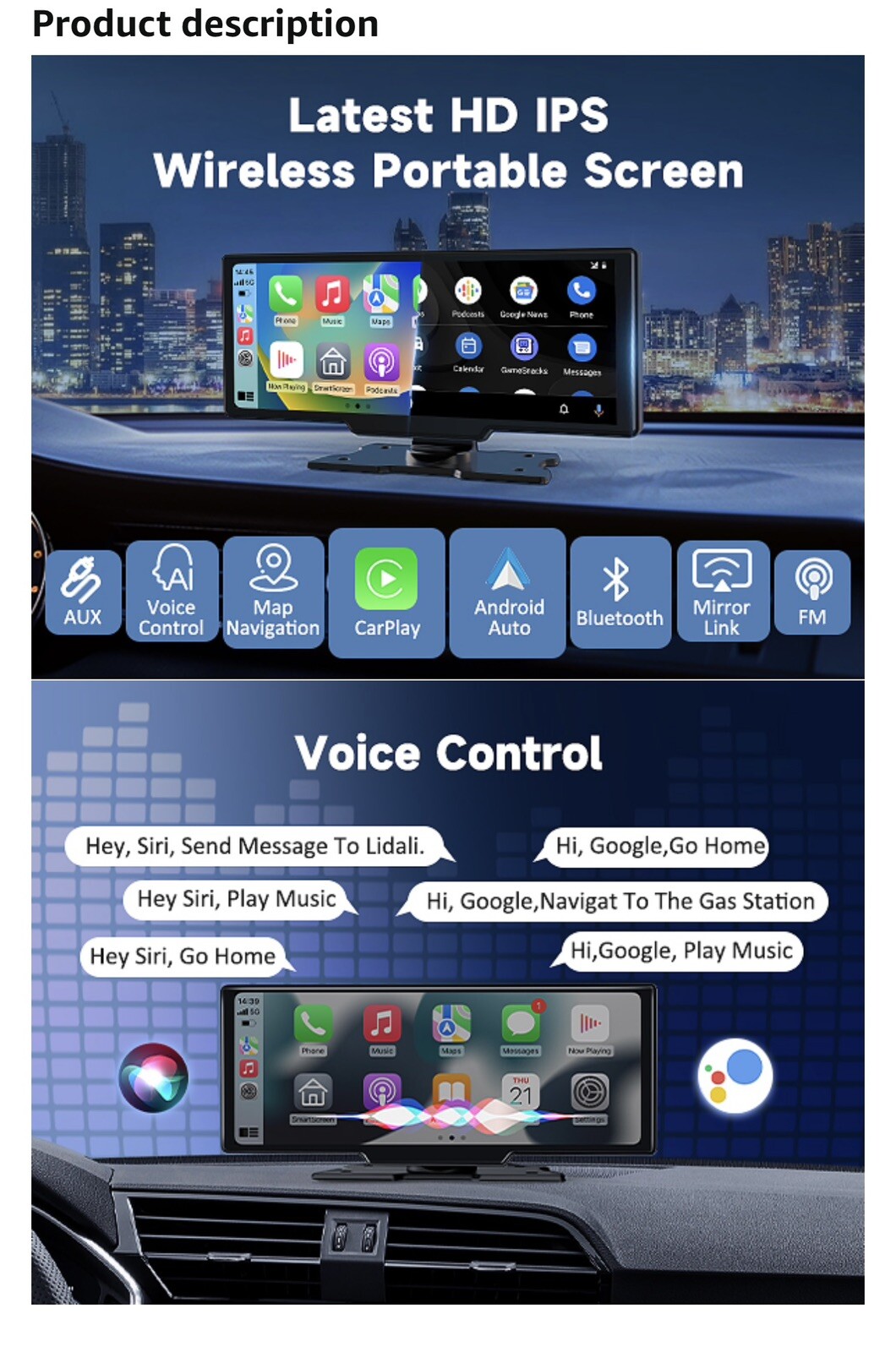 Wireless Portable Carplay Screen for Car, 10.26″ HD IPS Apple Carplay and And…
