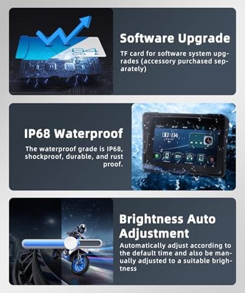 Motorcycle Carplay Android Auto, 5’’ Waterproof Motorcycle GPS Navigation