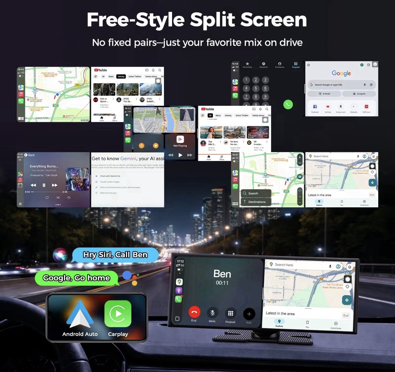 10.25″ Touch Screen Wireless Carplay Portable Car Stereo with Netflix YouTube
