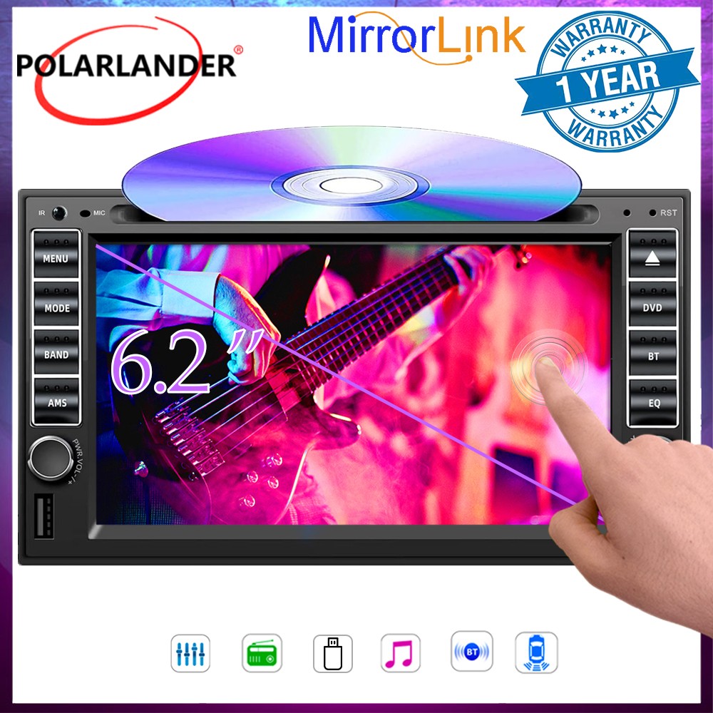 6.2″ Touch Screen Bluetooth USB/SD/AUX Stereo Remote control DVD/CD Player 2 Din