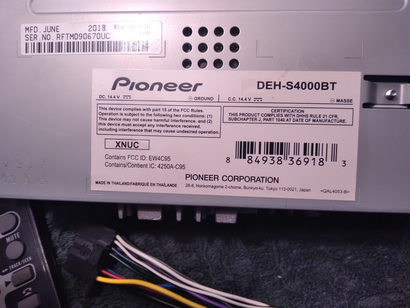 Pioneer DEH-S4000BT, Bluetooth CD /MP3/ USB, Receiver, 200 watts,